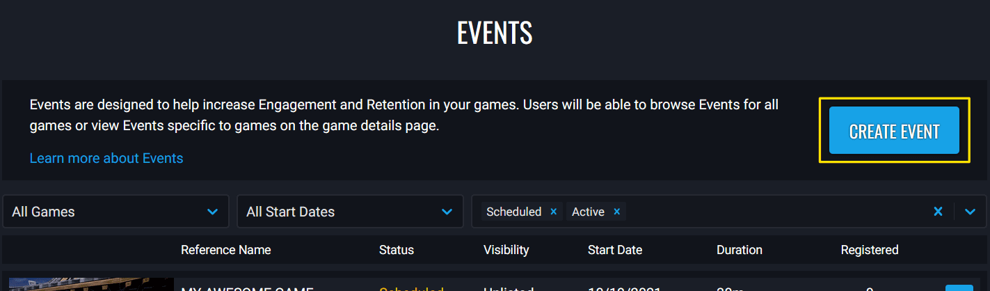 !Create Event Button