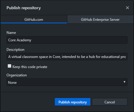 Publish Repository Dialogue